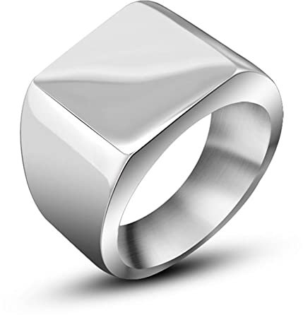 Aotiwe Ringe Herren Kleiner Finger, Ringe für Männer Quadratischer Siegelring aus Silber Breitee 12 mm Edelstahl Größe 60 (19.1)
