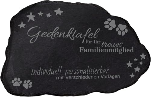 mtb more energy Gedenktafel Grabstein Hund & Katze aus Schiefer mit Gravur | wähle passende Motive und Schriftarten | Naturform 22x15 cm | Grabplatte Haustier
