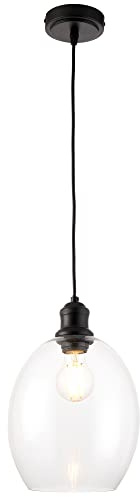 National Lighting Pendant Ceiling Light – Adjustable Hanging Lamp Pendant Fitting – LED Semi Flush Ceiling lamp with Tulip Dome Lampshade – Dimmable Kitchen Island Ceiling Rose Light - LED E27 – Black