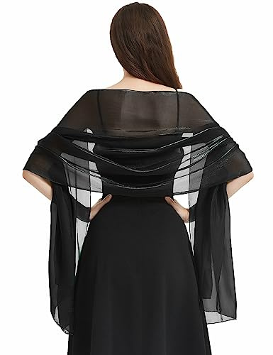 Niwicee Stola Damen Festlich Schal Stola Für Abendkleid Funkelnde Metallische Tücher Abendparty Kleider Hochzeit Brautjungfer Frühling Sommer Brautkleider Pashmina Schals-Schwarz