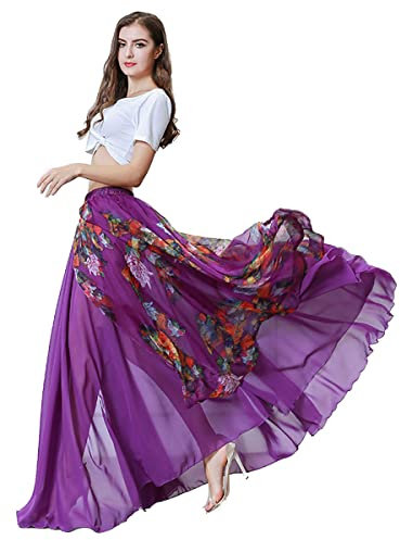 AGAATI Bauchtanz-Kostüm für Damen, Chiffon, kurzärmeliges Oberteil, Bauchschlitz, Tanzkostüm für Damen, Karnevalskostüme, Party, Festival, Kostüm-Set für Damen und Mädchen (Lila L)