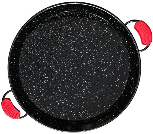 briebe Poêle à Paella Valencienne Émaillée 65cm, Acier Émaillé Antiadhésif, 22 Portions de Paella Adaptées au Gaz, au Four