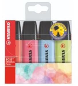 STABILO Textmarker Boss, 2 + 5 mm, pastell sortiert, 4 Stück