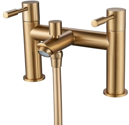 Luckyhome Bath Filler Mixer Tap Double Lever Chrome Solid Brass with Shower Hand