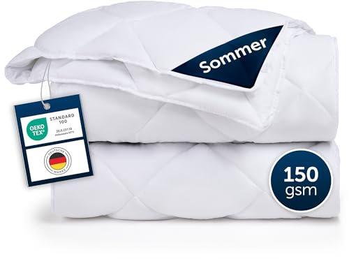 Blumtal Sommerdecke 135x200 cm - Oeko-TEX zertifizierte Sommerdecke 135x200 cm - leichte Decke Sommer weich - Steppbettdecke waschbar 95 °C - Füllmenge 150 GSM - mit Eckhalterung