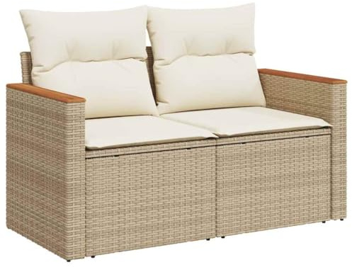vidaXL Sofá de Jardín de 2 Plazas con Cojines, Sillón de Exterior, Sofá Modular, Asiento para Patio Terraza Balcón, Ratán Sintético Beige