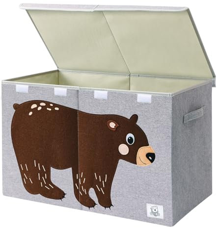 CLCROBD Foldable Large Kids Toy Chest with Flip-Top Lid, Collapsible Fabric Animal Toy Storage Box/Bin/Organizer/Basket/Trunk for Toddler, Children and Baby Nursery (Gray Bear)