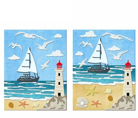 XMZZMX Maritime Segelboot-Metall-Stanzformen für Kartenherstellung, Papierpräge-Stanzschablonen, Aufbewahrungstaschen, Fotorahmen, Album, DIY, Scrapbooking, Schablonen-Sets