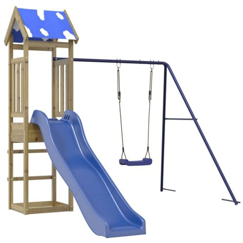 vidaXL Spielturm, Klettergerüst mit Dach Wellenrutsche Schaukel, Kinder Kletterturm Spiel-Zubehör für Garten, Holz Spielplatz Spielhaus, Kiefernholz Imprägniert