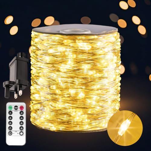 50M 500 LED Fairy Lights Plug in Warm White Silver Christmas String Lights | 8 Modes Waterproof Twinkle Lights for Bedroom Garden Party Living Room Patio Porch Christmas Tree Wedding Birthday Decor
