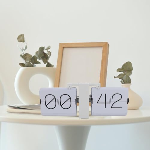 TITA-DONG Flip Desk Clock, Digital Retro Automatic Turning Tube Clock, Big Flip Clock Smooth Surface Easy to Read Knob Adjustment Automatic Flip Clock for Bedroom Living Room 24Hour(White)