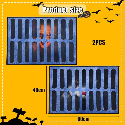 AOMAIGAD 2 Piezas Felpudo de Halloween, 40x60 cm Felpudo de Terror Divertido, Halloween Payaso Puerta Mat, Divertido Felpudo de Terror, para decoración de Halloween,Interiores y Exteriores (A+B)