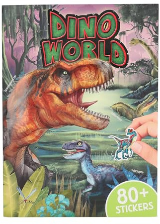 Depesche 13207 Dino World - Stickerbuch mit 20 illustrierten Hintergrundseiten zum Gestalten von Dinosaurier Motiven, inkl. 6 Seiten Aufkleber mit Papier- und Puffy-Stickern