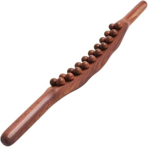 Bâton Gua Sha avec 35 perles de massage en bois, outil de massage en bois pour drainage lymphatique, relaxation musculaire, massage du cou, du dos, de l'abdomen, des jambes, des bras