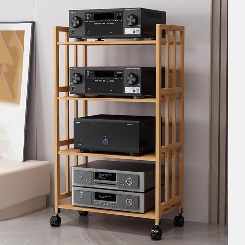Elitix HiFi Rack Beweglicher Audiogeräteschrank mit Verstellbarem Regal, Heimstereo-Racksystem Komplett für CD-Player und Lautsprecher, 1-5-stufiger AV-Komponentenständer(Natural,70x123cm)
