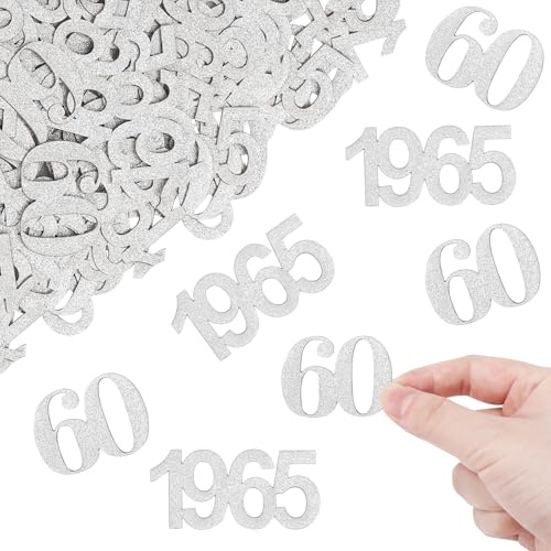 ALEGRE Glitzer Konfetti 60. Geburtstag Deko Groß 3,4-5cm, 100 Stk Mann Tischdeko Frau, 1965 Streudeko 60er, Silber Geburtstagsdeko 60 Jahre