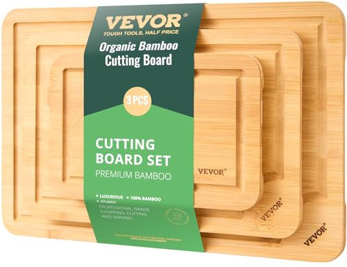 VEVOR Schneidebrett Küchenbrett Servierbrett 3-teilig mit lebensmittelechtem Öl & Saftrille, langlebiges Schneidebrett mit integriertem Griff, geeignet zum Präsentieren Hacken Servieren