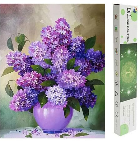 DCIDBEI Diamond Painting Lila Blumen 40x50cm Diamant Painting Erwachsene Blumen Hyazinthe Diamant Painting Bilder Hyacinthus Melancholische Liebe Sich Entschuldigen Diamond Painting Blumenstrauß Vase