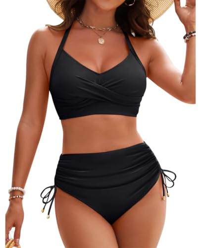 Hanaoops Conjuntos de Bikini para Mujer Push Up Torcida Bikini Traje de Baño Dos Piezas Sujetador y Braguitas Cintura Alta Basic Tankinis BañAdores Correas Laterales Biquini Ropa Playa