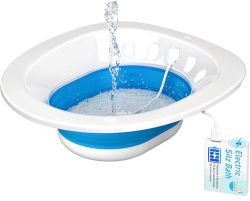 Pochik Electric Sitz Bath, Sitz Bath for Toilet Seat, Postpartum Essentials, Hemorrhoids and Postpartum Care Tub for Soak, Sits Bath Kit for Women, Collapsible, Drain Holes