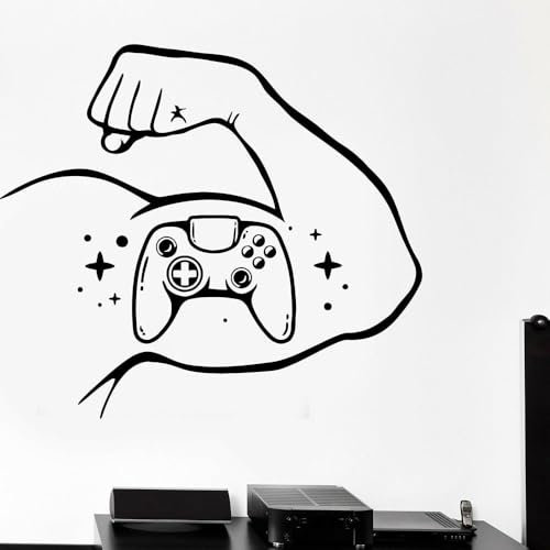 Jeu gamer sticker mural joystick gaming joypad muscles biceep jeux vinyle autocollant mural maison salle de jeux accessoires décoratifs 64 x 57 cm