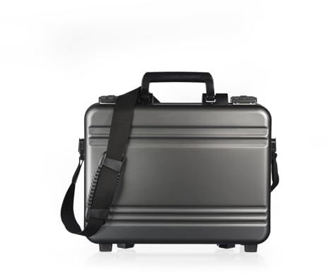 GUARDIQUE Aluminium Aktentasche, CW-024, mit Deckeleinsatz, Attachékoffer, Aktenkoffer aus Aluminium, Alu-koffer, Demonstrationskoffer, Schutzkoffer, Anthrazit, TSA-Schloss, 34,2 × 25,2 × 10,5 cm