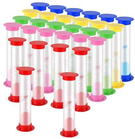 PUCSIQ 30 Stück Mini Sanduhr 1 Minute, Kunststoff Sanduhren Set, Bunte Sanduhr für Klassenzimmer Zuhause Büro Zeitgesteuerte Aktivitäten 5 Farben (8.7 x 2.5cm)