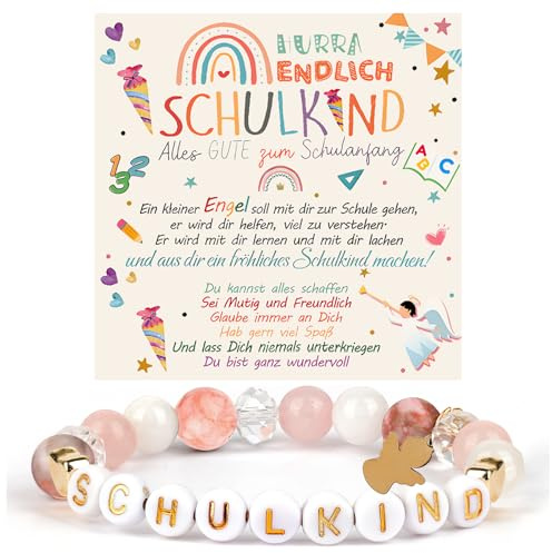 Werfunee Einschulung Geschenk SchultüteMädchen SchutzengelArmband Schulkind | Füllung Schulanfang Glücksbringer mit Grußkarte Geschenkbox