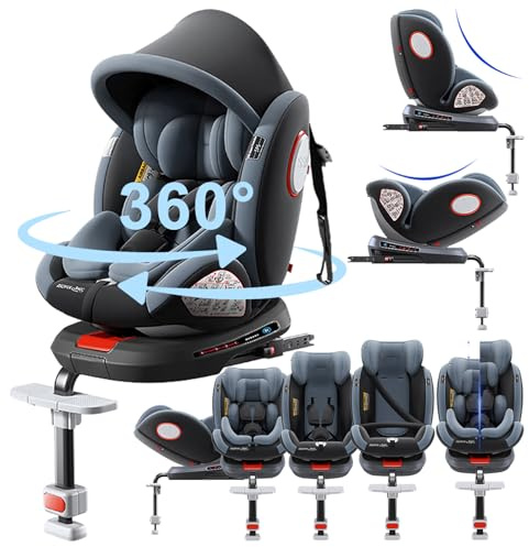 Magic ZC Ruotabile a 360° Seggiolino Auto Isofix, Altezza e Inclinazione Regolabili SeggiolinoAuto, Anti-collisione Seggiolone Auto, Facile da Pulire Seggiolino (Grey with Foot Rest Frame)