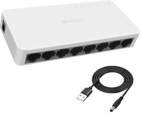 XMSJSIY Conmutador Ethernet de 8 puertos RJ45, divisor de red, 10/100 Mbps, concentrador Ethernet no administrado para oficina en casa, para router, portátiles, dispositivos de Internet, 1 unidad