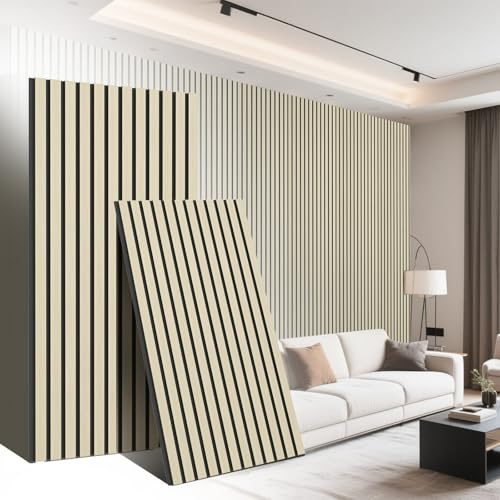 Kidsgigglz 2er Set Akustikplatten holz 120x60cm, Schalldämmung Schallabsorber Wandpaneele holzpaneele, schallschutzplatten mit Polyesterfaser & MDF- B1 Feuerfest, Wohnzimmer Küche Büro, Weiß-Eiche