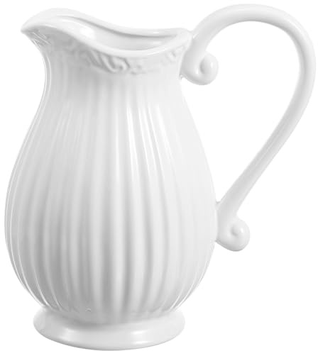 Levemolo Vaso in Ceramica Bianco Forma di Brocca Decorativa per Fiori Design Semplice e Stabile per Soggiorno Ufficio Camera e Balcone Facile da Pulire e Spostare per Arredamento Moderno