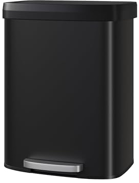 GarveeHome 60L Metall Mülleimer mit Deckel, großer Tretmülleimer, Mülleimer Küche, rostfrei, mit Beutelring, Soft-Close Kunststoffdeckel, Griff hinten, Schwarz
