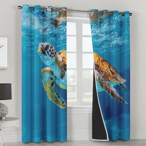 Genérico Cortinas Salon Tortuga Marina, Cortinas Dormitorio Vida Marina Submarina Decoracion Habitacion Ventana, Termicas Aislantes, con Anillas, 140x200 2 Piezas (An X Al) L-C&55