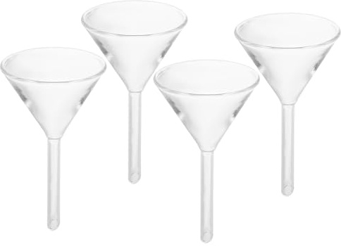 POPETPOP Embudos de Vidrio Transparente para Lámparas de Queroseno, Juego de 4 Piezas con Vástago Corto y Boca Ancha, Diámetro 40 Mm, Embudos Pequeños para Laboratorio y Cocina, Recarga