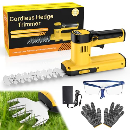 Tijeras de césped y cortasetos 2 en 1 con batería recargable de iones de litio de 7,2 V de 2000 mAh, tijeras de césped y tijeras para arbustos, 2 cuchillas intercambiables, ligeras, cortadoras de