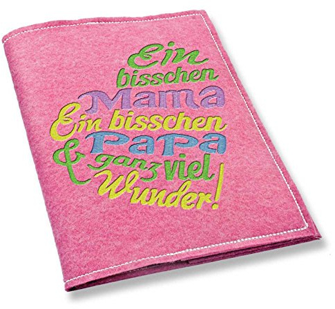 Mutterpass Mutterpasshülle Herz flieder Mama Papa Wunder bestickt Farbwahl Handarbeit (rosa)
