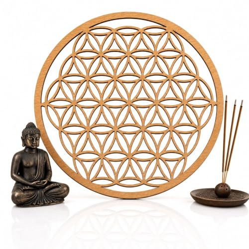 MC-TREND Blume des Lebens Wanddeko aus Holz – 24 cm Durchmesser | Spirituelle Deko als Wandbild & Fensterdeko | Perfekt für Meditation & harmonische Räume(Ø 24 cm)