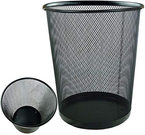 Unibos Circular Mesh Waste Paper Bin Basket Bedroom Room Kitchen Office Hotel Lightweight Black