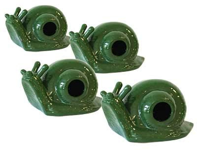 Esschert Design Snail-Shaped Ceramic Slug Traps Set of 4 – Decorative Garden Slug Control Traps, Green Glazed Ceramic Snail Garden Critter Trap for Flower Beds, Vegetable Gardens & Landscaping