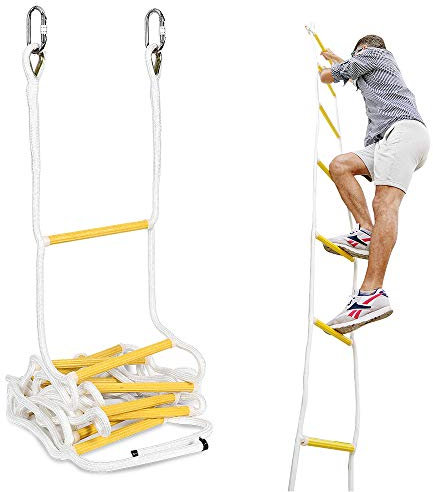 Rope Ladder for Fire Escape Use 2 Story 13ft (4m) Safety Rope Ladder - Tear-Resistant Two Story Fire Escape Ladders With Spring Hooks - Compact & Lightweight - Reusable (13ft)