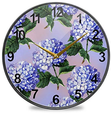Mnsruu Horloge murale pour salle de bain Motif hortensia Bleu, multicolore, 9.5inch