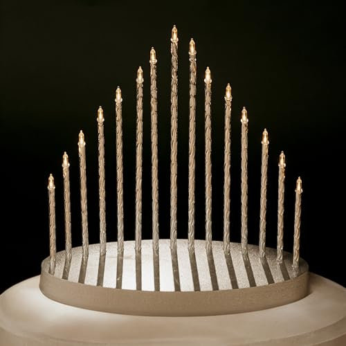 HomeZone Large Silver Christmas Candle Bridge - 15 Warm White LED Candles Battery Operated with Timer – Christmas Table Decorations, Xmas Window Decorations