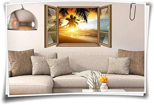 Medianlux Wand-Tattoo Wand-Bild Fenster Strand Palmen Meer Sonnenuntergang Aufkleber Folie Deko Wohnzimmer Küche Folie Digitaldruck, 120x78cm wb22wb866-127778