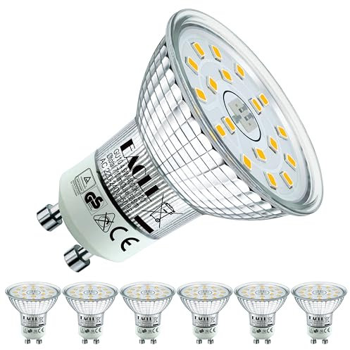 EACLL GU10 LED 4000K 4.9W Ersetzt 75W Halogen Leuchtmittel, 6er-Pack. Neutralweiss 585 Lumen Birnen, AC 230V Flimmerfrei Strahler, Abstrahlwinkel 120 Grad Spot, Nicht Dimmbar Ø50xH53mm Reflektorlampen