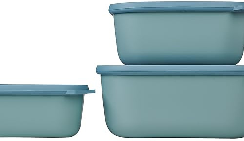 Mepal - Multischale Cirqula Rectangular 3-teiliges Set - Vorratsdosen mit Deckel - Geignet als Aufbewahrungsbox, Kuhlschrank, Gefrierschrank & Mikrowellengeschirr - 750, 1500 & 3000 ml - Nordic Green