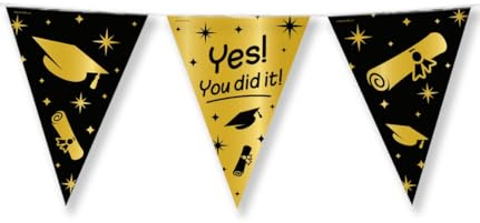 PD-Party 7031101 Foil Bunting - You did it, Schwarz/Gold, Doppelt-Seitige, Dreieckig, Folie Wimpelkette, 1000cm Länge X 30cm Breite X 0.1cm Höhe