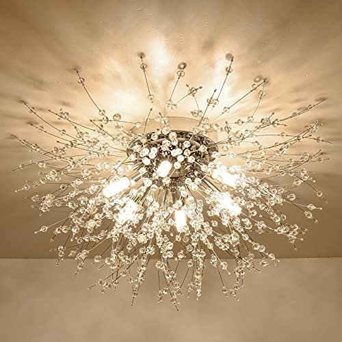 Rayofly Lustres en Cristal Modernes Plafonnier, Lustre Feux d'artifice, Plafonniers en Cristaux K9 Doré, Éclairage Encastré, 6 G9, Lampes Dorées pour Salon, Chambre, Salle à Manger, Couloir