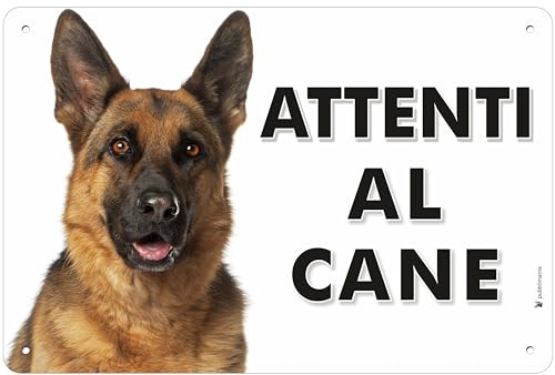 Pubblimania Cartello Attenti al Cane Pastore Tedesco - Targa Segnaletica in Alluminio composito 3 mm di spessore - Resistente alle Intemperie e ai Raggi UV - Fori Pre-perforati (Cm 20x30)