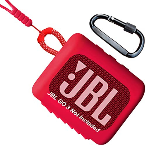Woollo Silikon Tasche Compatible with JBL GO 3 Schutzhülle Tragbar Case Etui Hülle für JBL GO 3,mit Silikon Lanyard und Karabiner,Rot